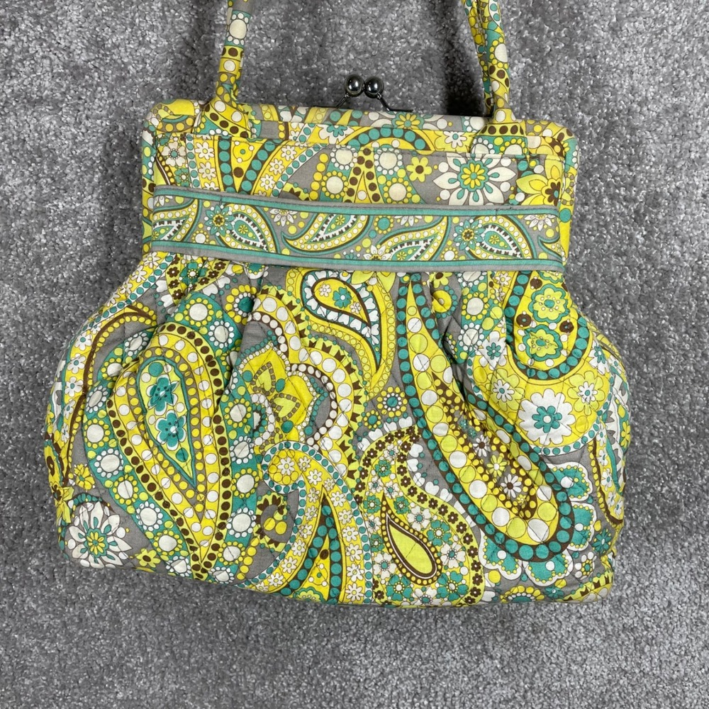 Vera Bradley Shoulder Bag Kisslock Quilted Paisley Zip Compartments Yellow